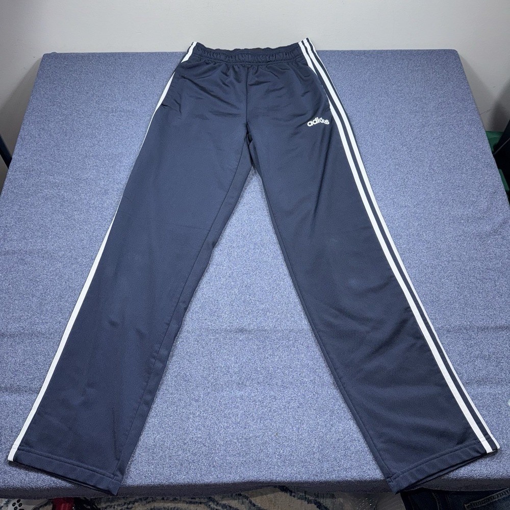 Adidas Mens Small Essentials 3 Stripe Track Pants Navy Blue Baggy Wide Leg Y2K